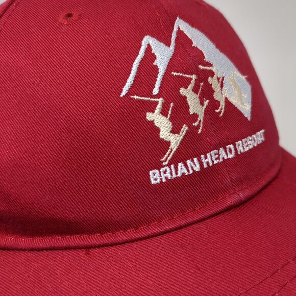 Brian Head Resort Strapback Hat Red OS Adjustable Embroidered Port & Company - Picture 5 of 10